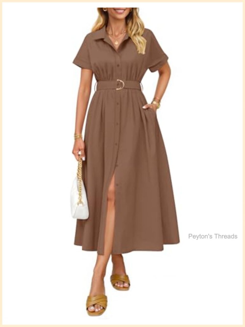 Women's Cotton Button Down Midi Dress Casual Shift Loose Fit